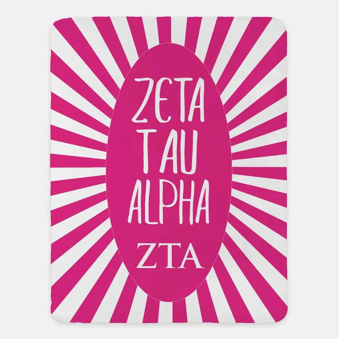 Zeta Tau Alpha XL 60x80 Starburst Sherpa Blanket Pink Throw Blankets
