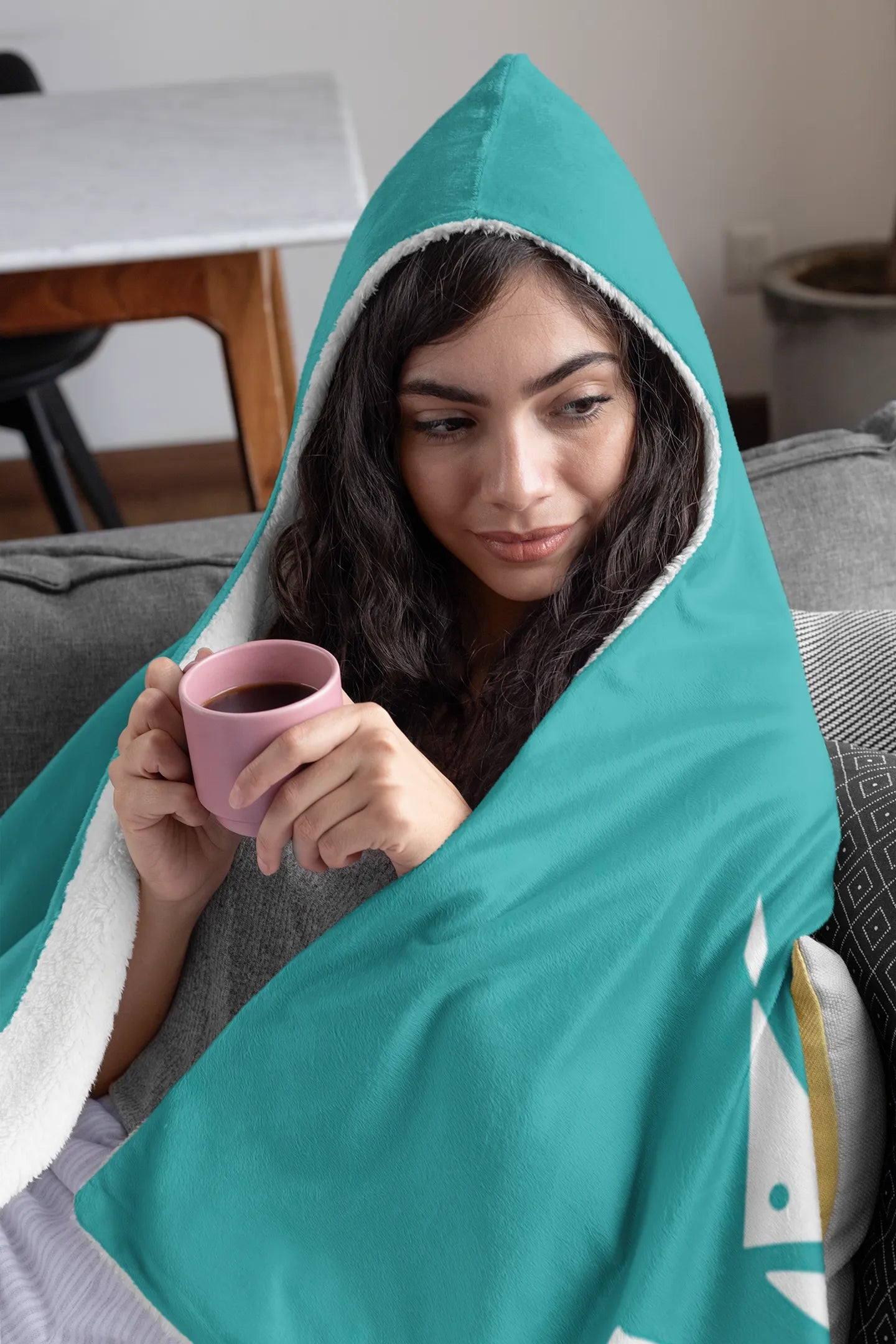 Zeta Tau Alpha Crown and Greek Letters Hooded Blanket - Turquoise | Gifts and Merchandise | Festive Fit Home