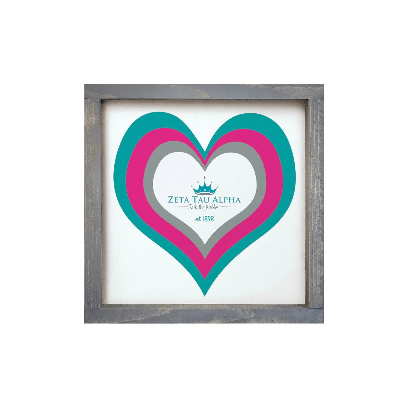 Zeta Tau Alpha 12x12 Wood Framed Sign - Heart Weathered Gray Wall Art & Signs