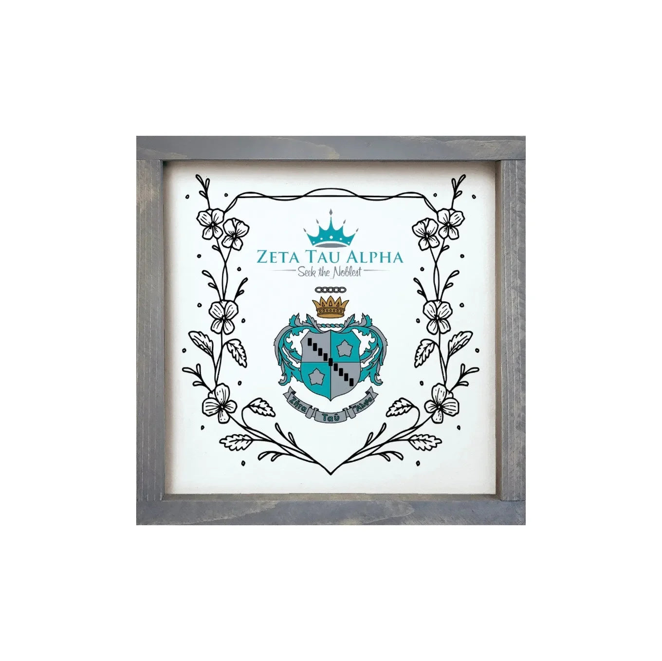 Zeta Tau Alpha 12x12 Wood Framed Sign - Violet Frame Weathered Gray Wall Art & Signs