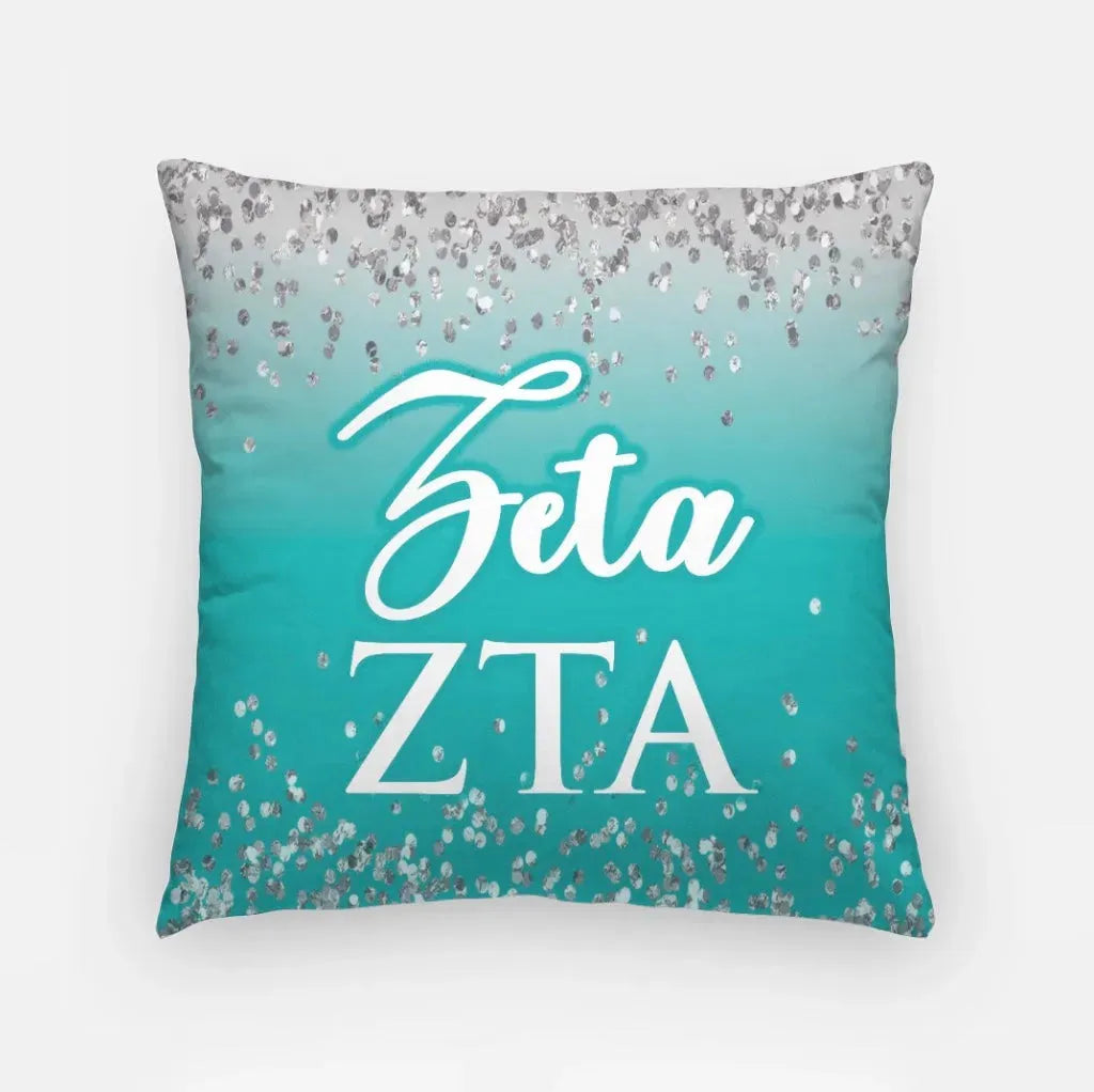 Zeta Tau Alpha Pillow Glitter 18" Turquoise