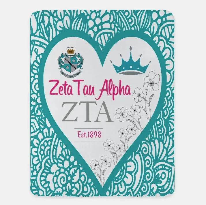 Zeta Tau Alpha XL 60x80 Sherpa Blanket - Mandala Heart Throw Blankets