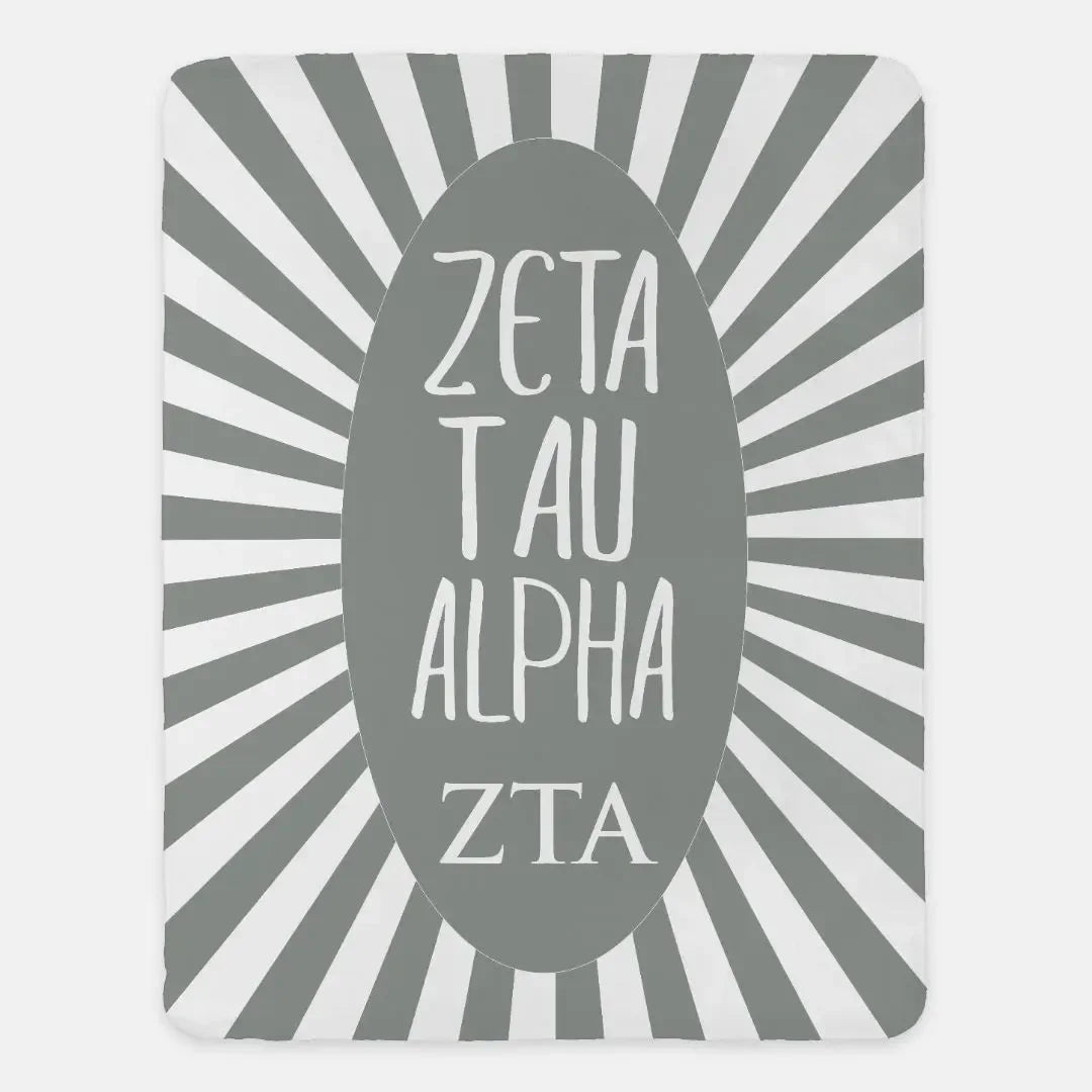Zeta Tau Alpha XL 60x80 Starburst Sherpa Blanket Gray Throw Blankets