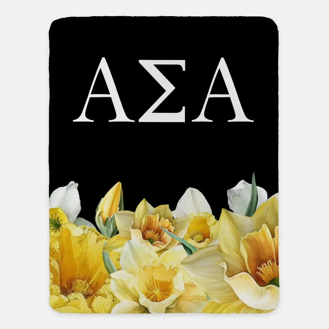 Alpha Sigma Alpha XL 60x80 Sherpa Throw Blanket - Narcissus Throw Blankets