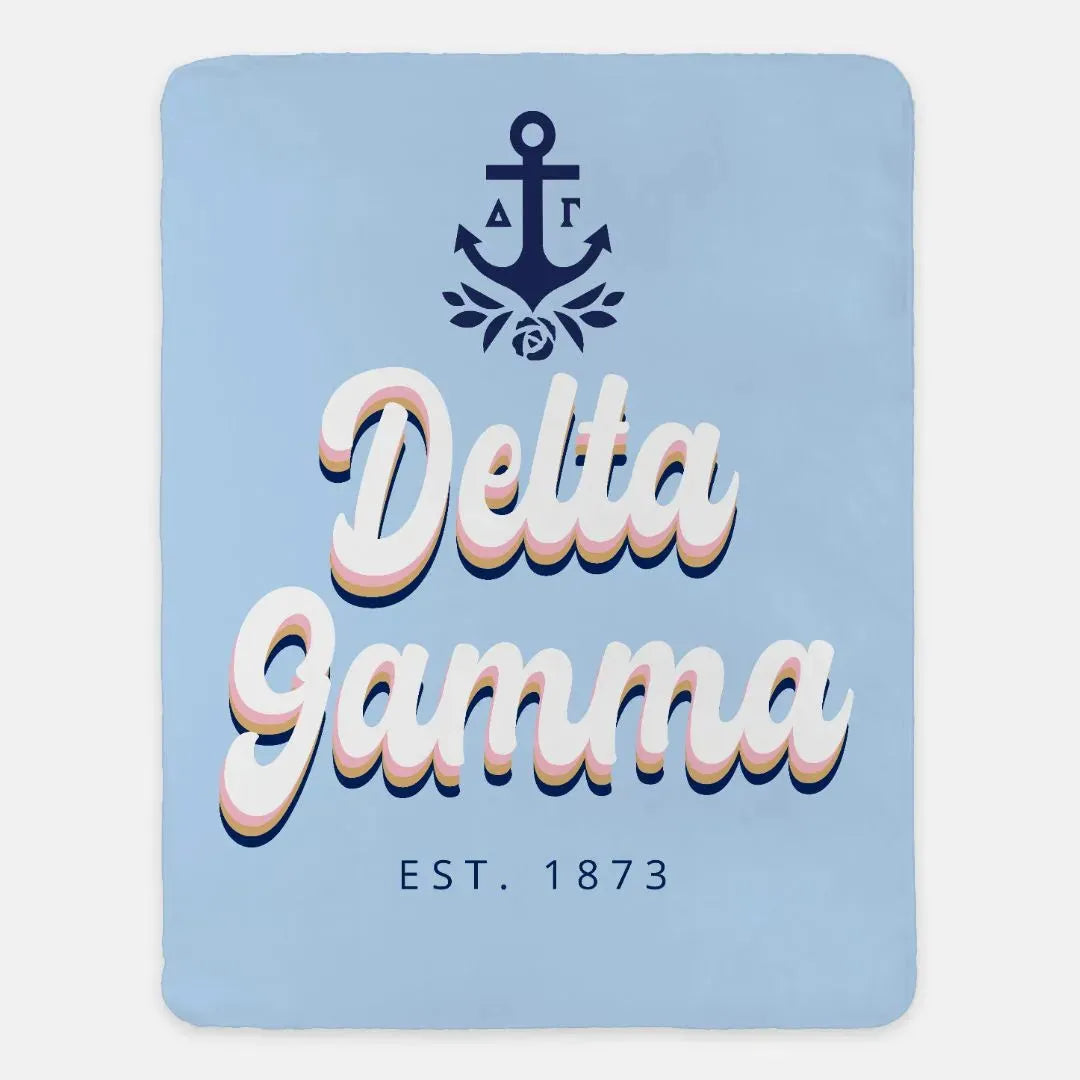 Delta Gamma XL 60x80 Sherpa Throw Blanket - Retro Throw Blankets