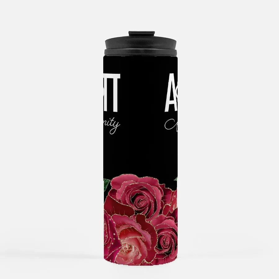 Alpha Omicron Pi Thermal Tumbler - Black Glam Roses 16 oz. Drinkware