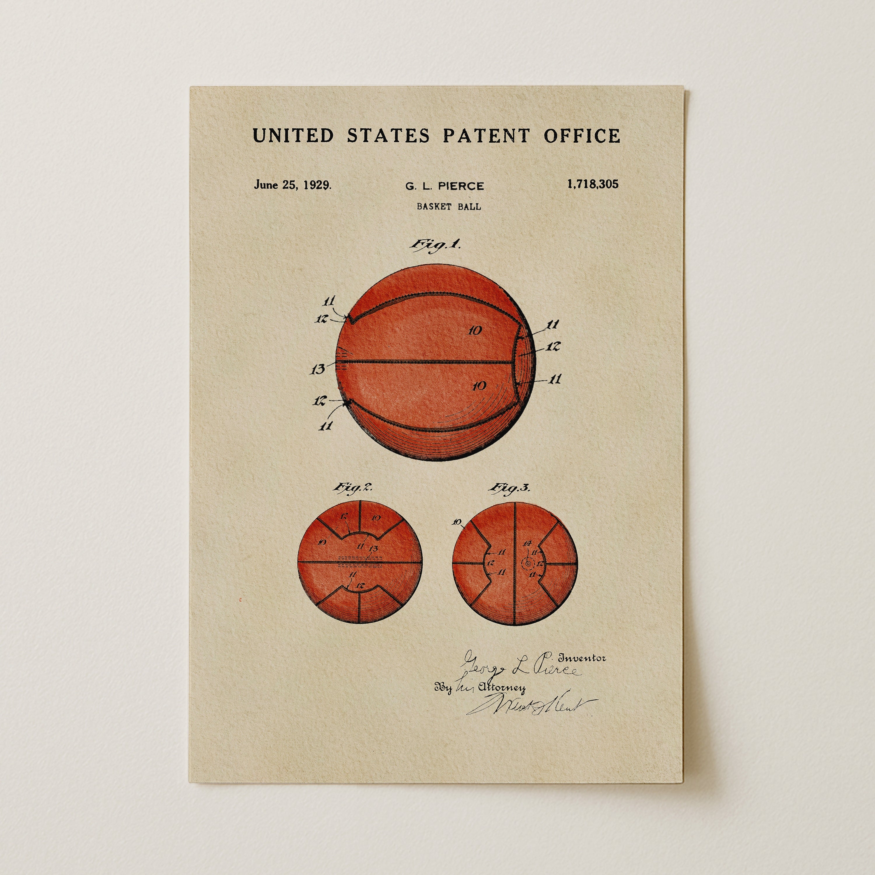 Basketball US Patent Art Print | Sports-Themed Dorm Decor | Campus Greek Fit