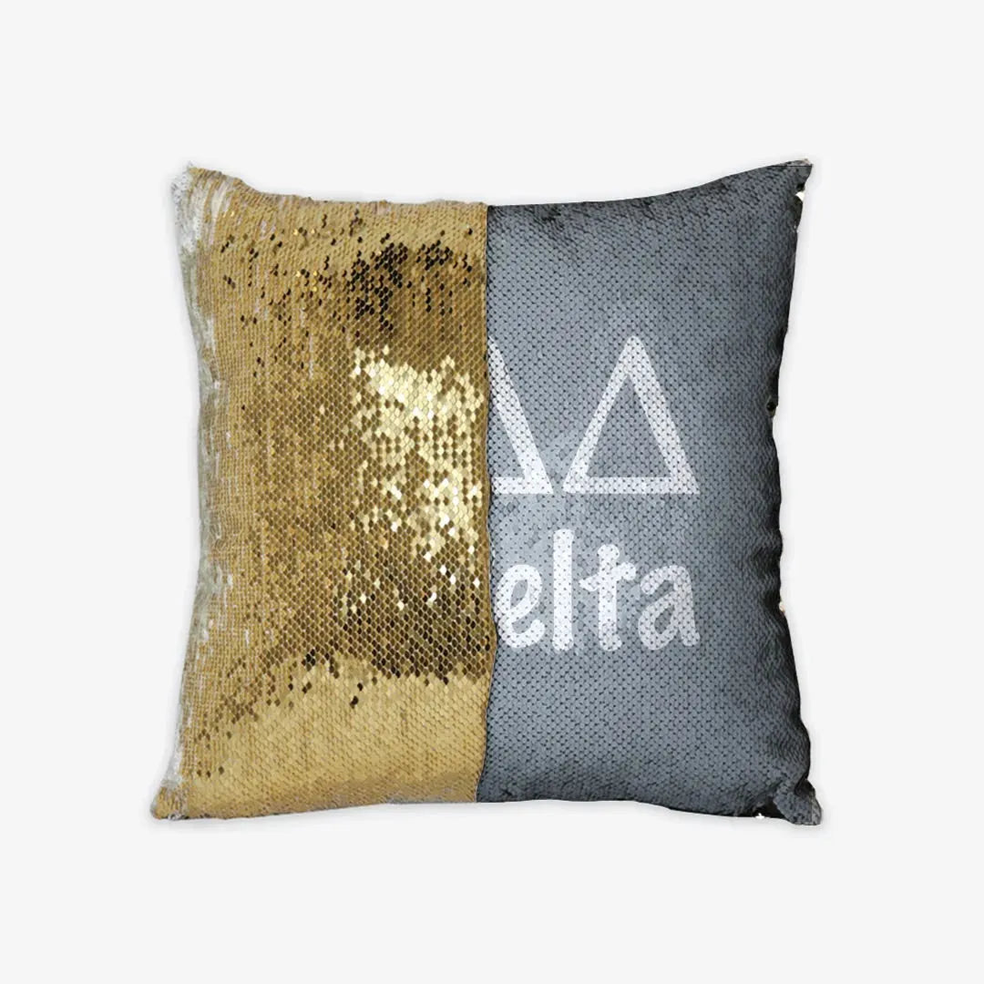 Tri Delta Sequin Throw Pillow Cover - Silver Gold Pillow Covers