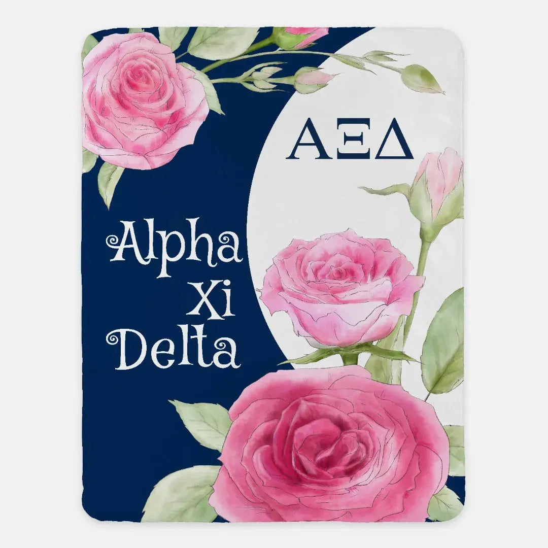 Alpha Xi Delta XL 60x80 Sherpa Throw Blanket - Midnight Rose Throw Blankets