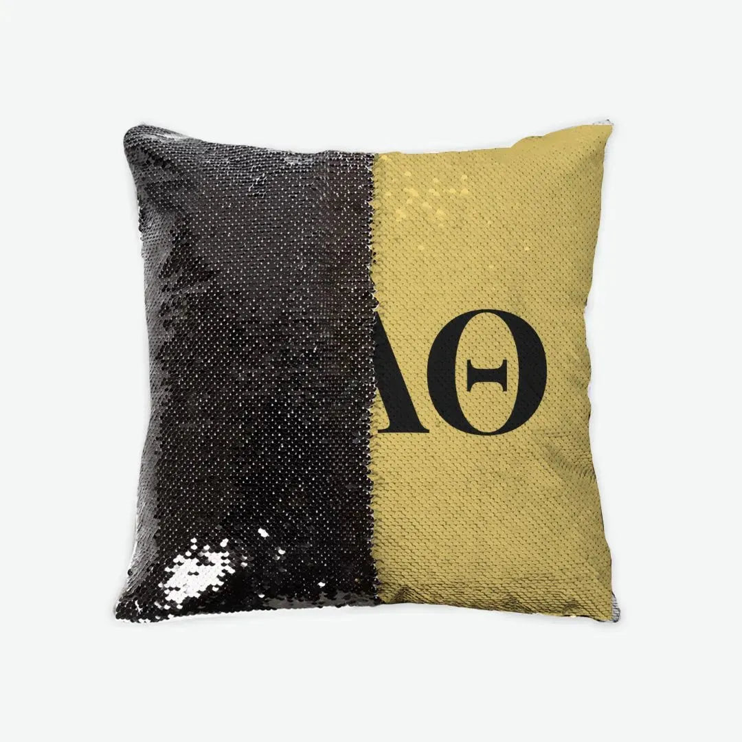 Kappa Alpha Theta Sequin Pillow Cover - Gold Black Pillow Covers