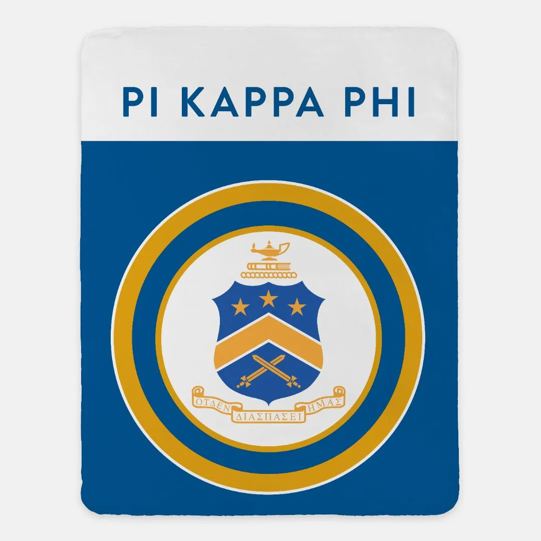 Pi Kappa Phi XL 60x80 Sherpa Blanket- Bullseye Coat of Arms Throw Blankets