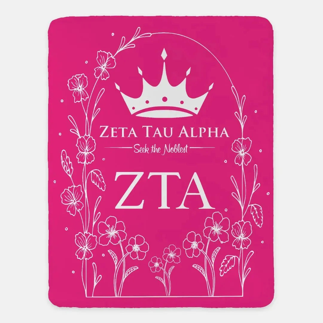 Pink Zeta Tau Alpha Blanket - White Violet Frame - 60"x80" Throw Blankets