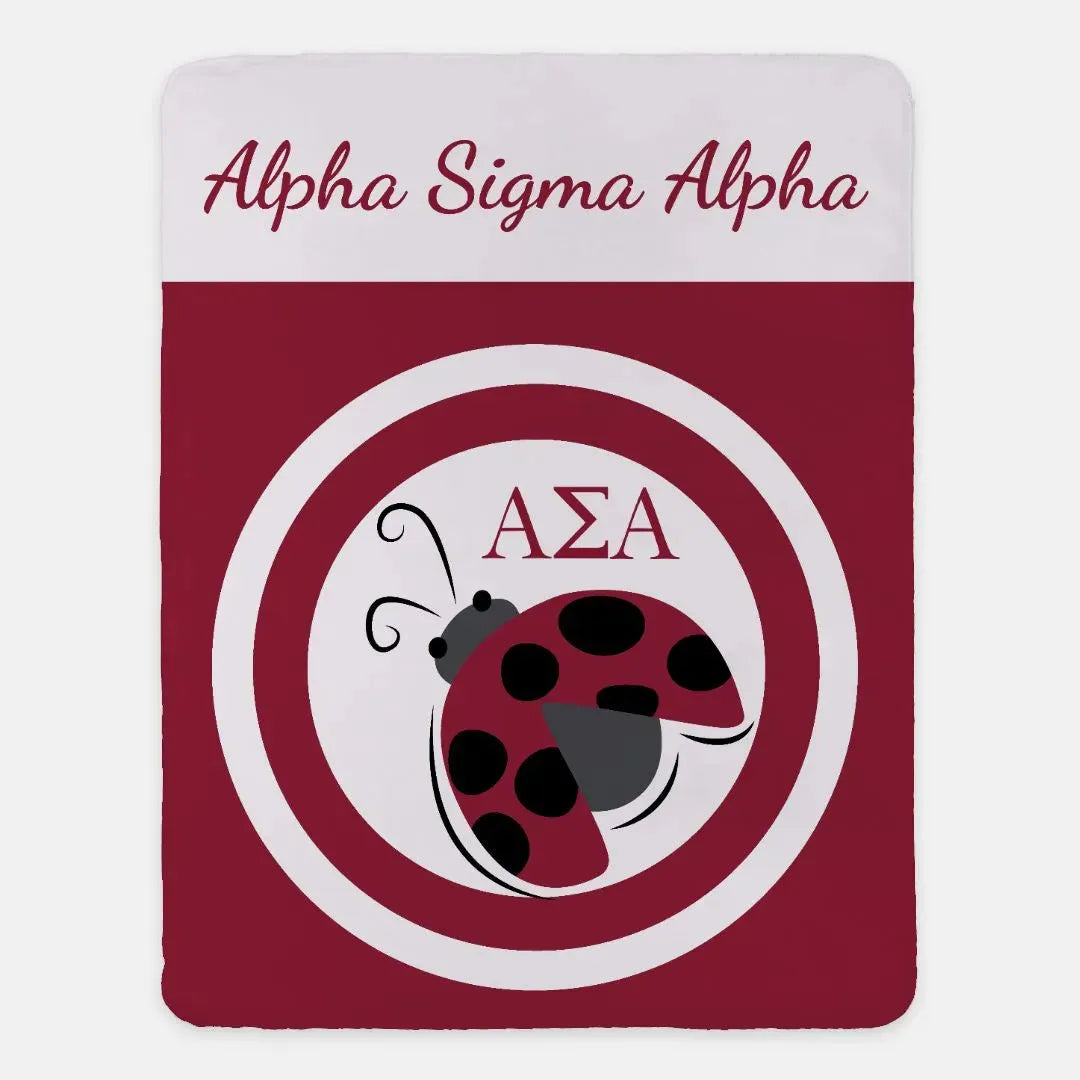 Alpha Sigma Alpha XL 60x80 Sherpa Throw Blanket - Dot Bullseye Throw Blankets