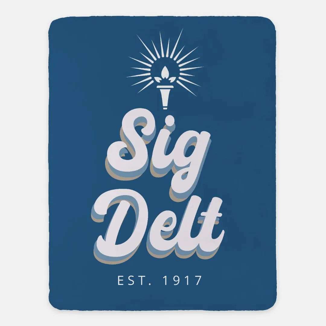  Sig Delt Retro XL 60x80 Sherpa Blanket | Custom Sigma Delta Tau Gifts | Festive Fit Home