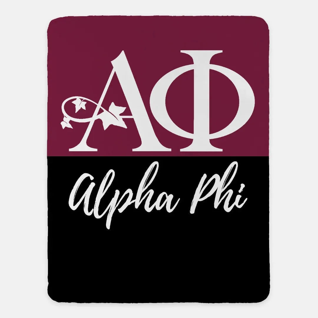 Alpha Phi XL 60x80 Sherpa Blanket - Color Block Throw Blankets