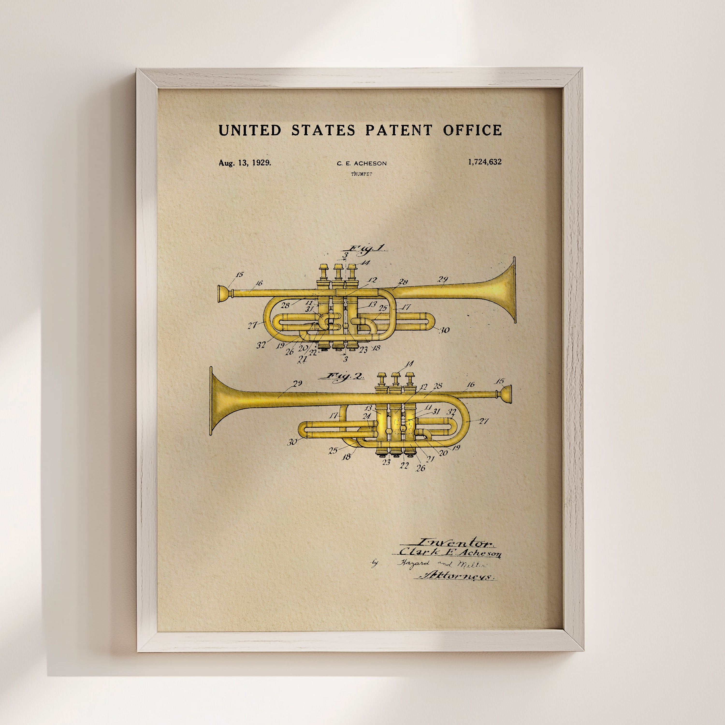 Trumpet US Patent Art Print | Dorm Decor | Music Themed Wall Art