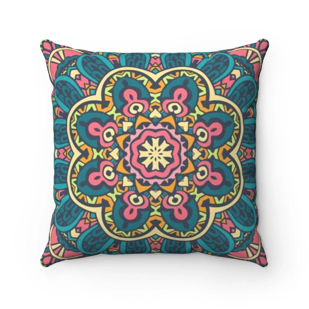 Turquoise Boho Square Throw Pillow, Festive Fit Home, Spring Home Decor, Spring Throw Pillow, Seasonal Home Decor, Pillow Case, Spring Pillow Cover