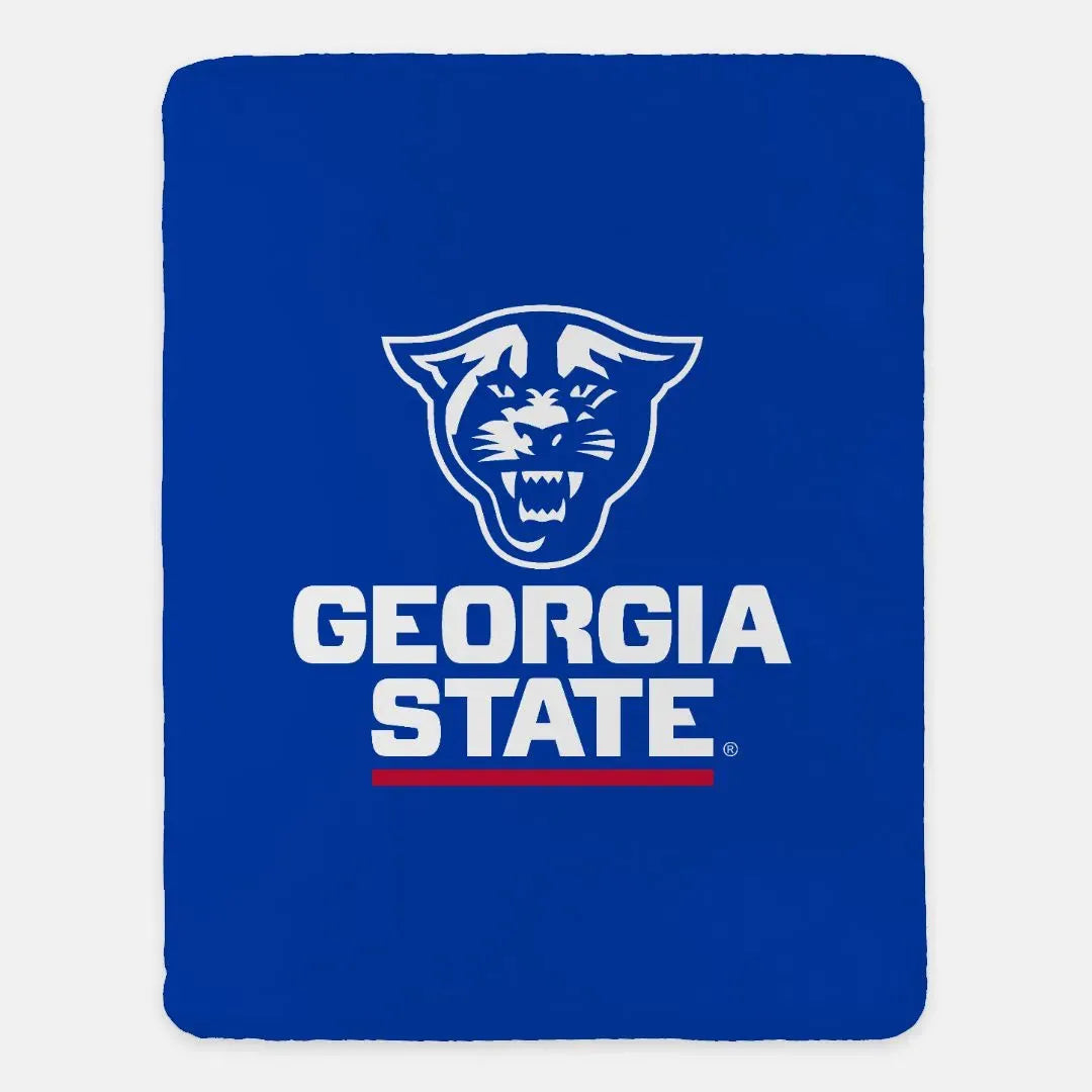Georgia State University XL 60x80 Sherpa Blanket - Blue Throw Blankets