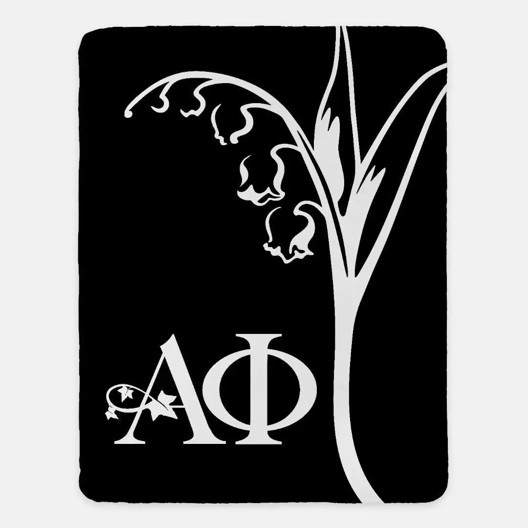 Alpha Phi XL 60x80 Sherpa Blanket - Modern Lily Black Throw Blankets