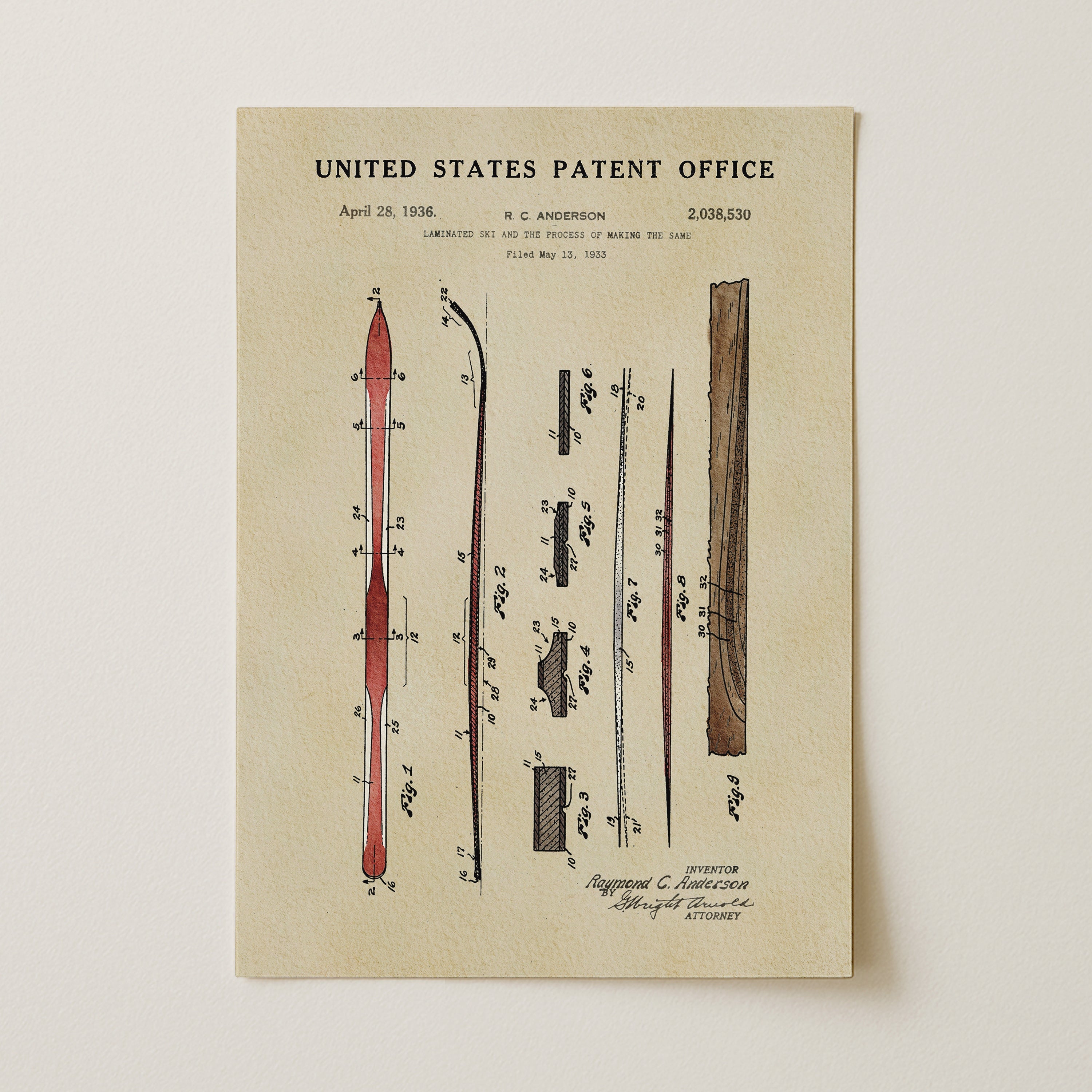 Ski US Patent Wall Print | Sports Themed Dorm Decor | Wall Art