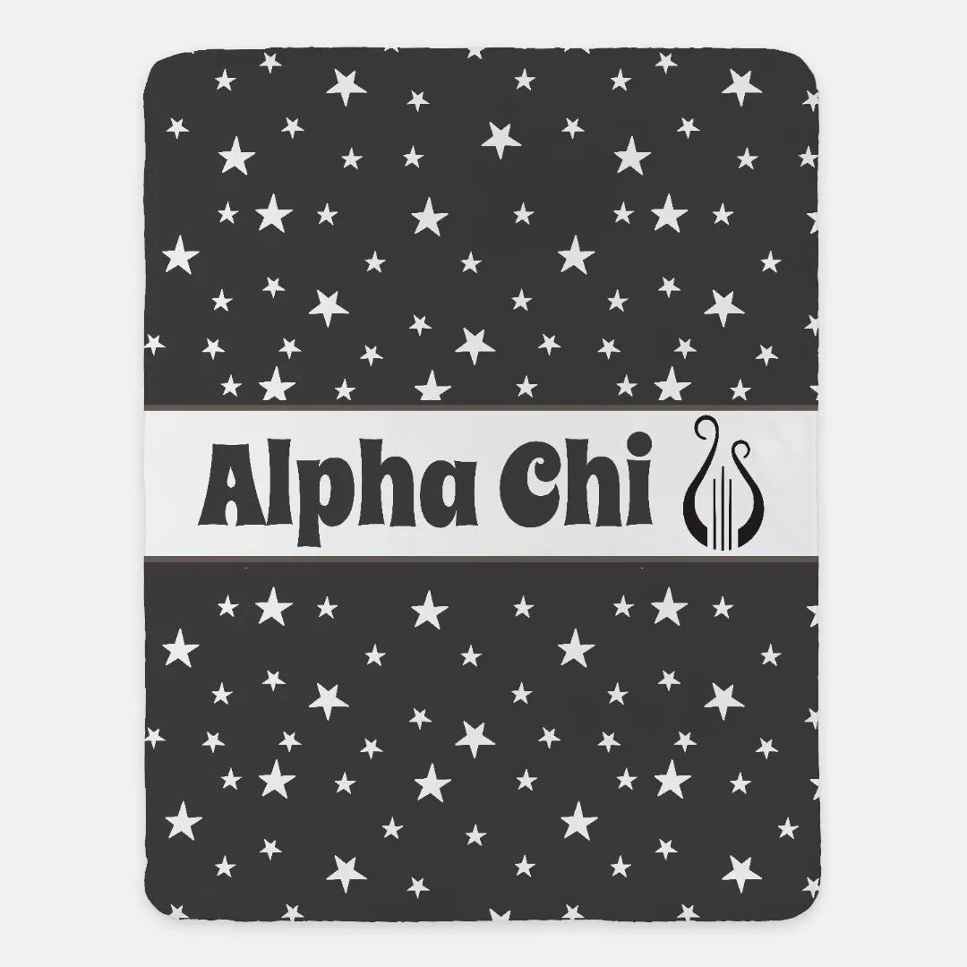 Alpha Chi XL 60x80 Sherpa Blanket - Ebony Star Pattern | Custom Gifts