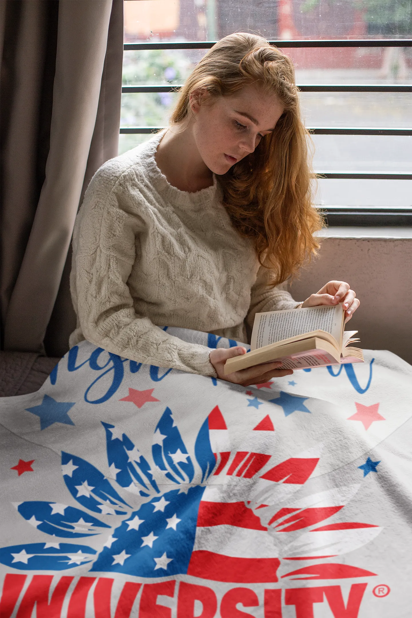 High Point University Blanket Sunflower American Flag - 60"x80"| Gifts and Merchandise | Festive Fit Home