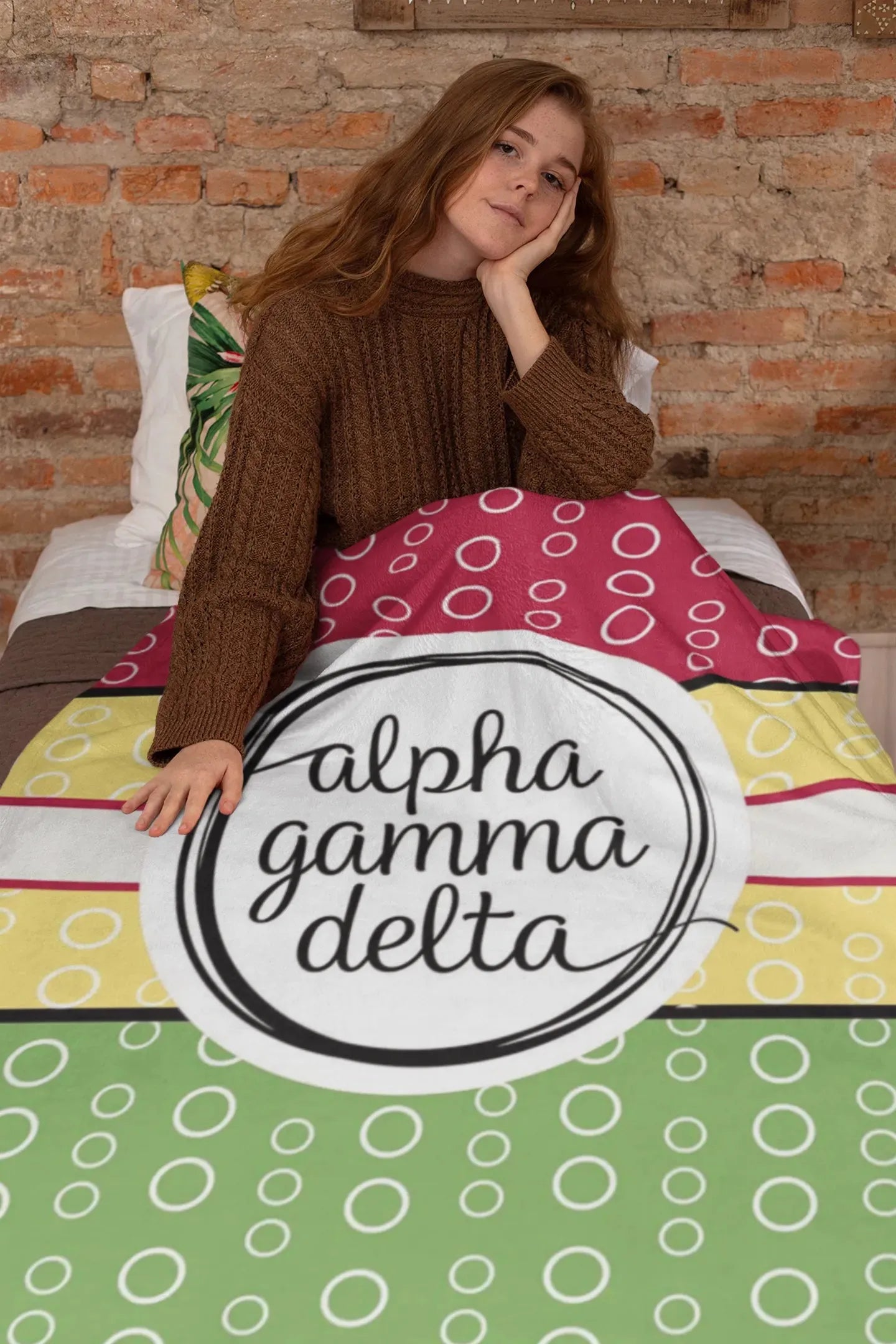 Alpha Gamma Delta XL 60x80 Sherpa Throw Blanket - Color Block Throw Blankets