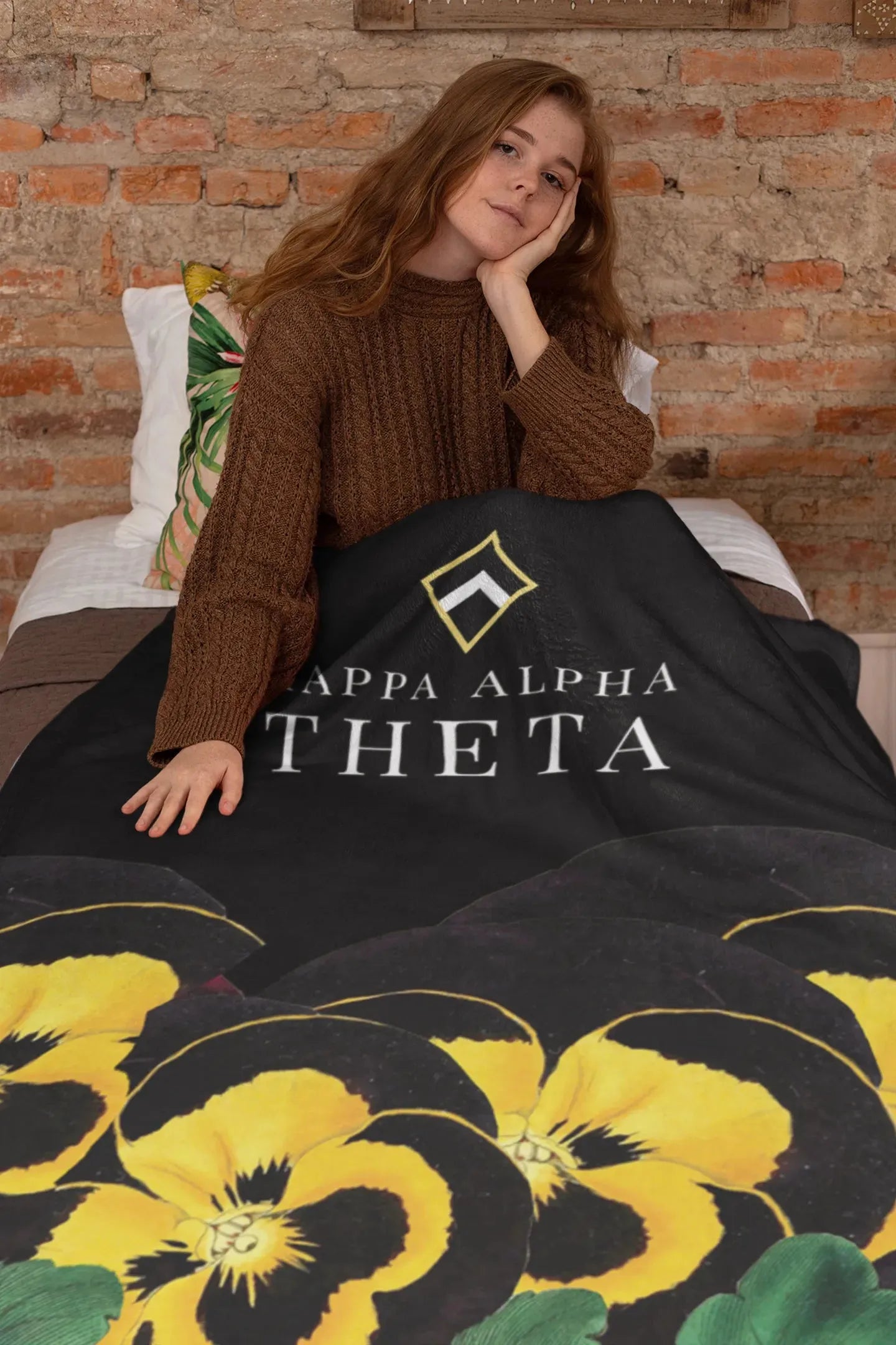 Kappa Alpha Theta XL 60x80 Sherpa Throw Blanket - Pansy Throw Blankets