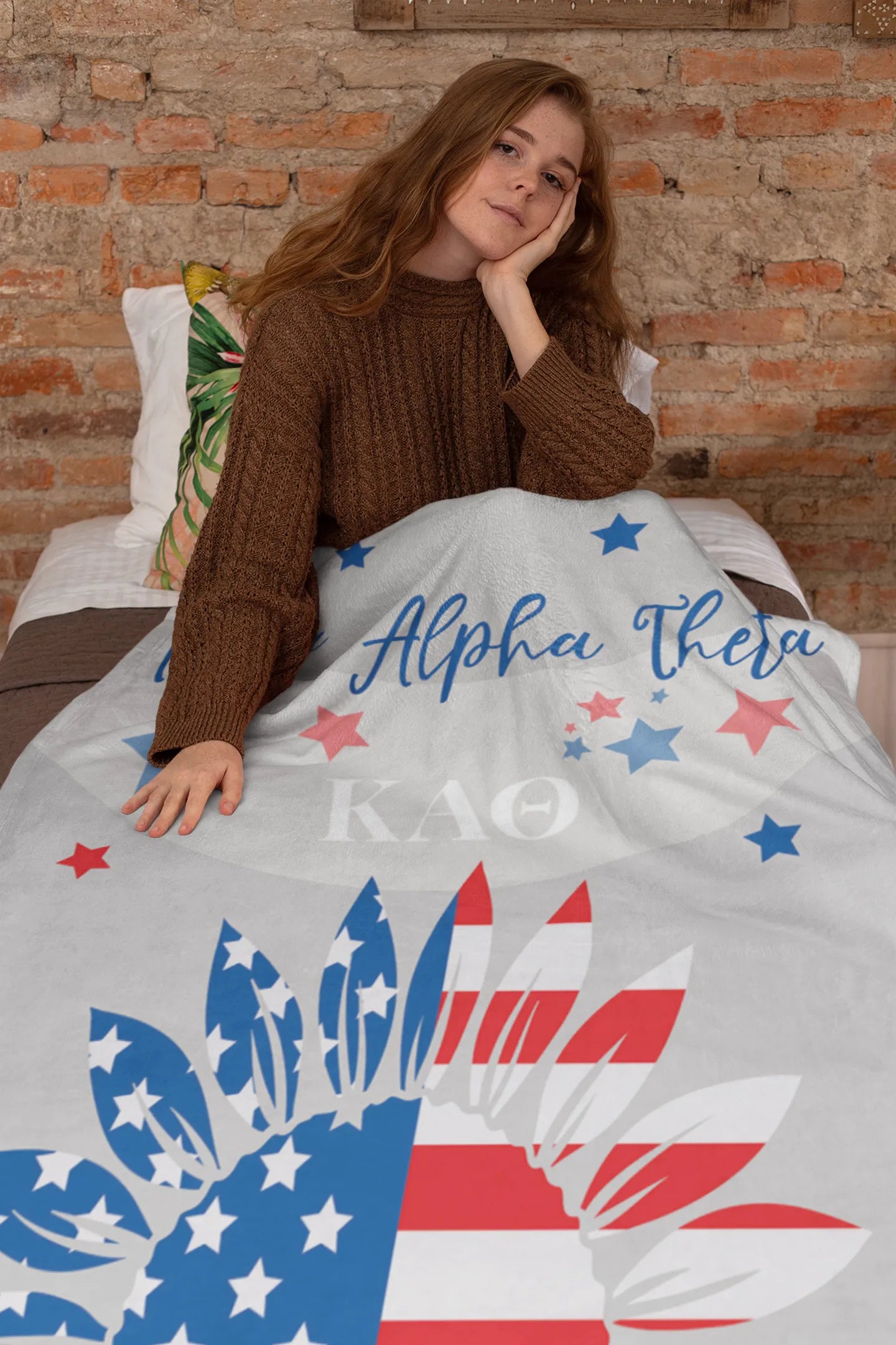 Theta Blanket XL 60x80 American Flag Sunflower | Official Custom Gifts