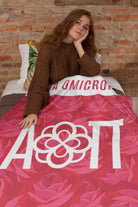 Alpha Omicron Pi XL 60x80 Sherpa Blanket - Rose Pattern Wide Band 