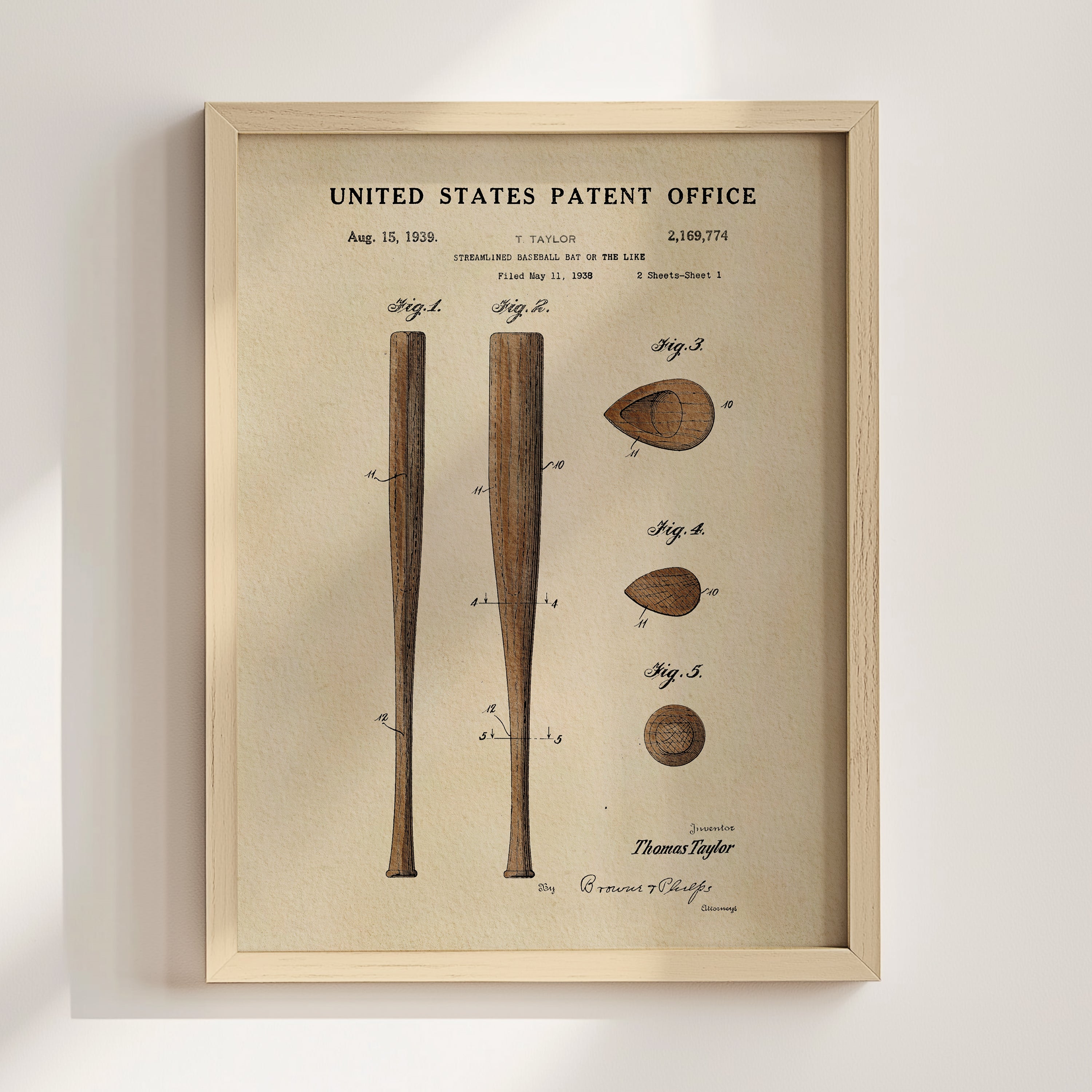 Baseball Bat US Patent Art Print | Sports-Themed Wall Art | Dorm Decor for Guys | Campus Greek Fit