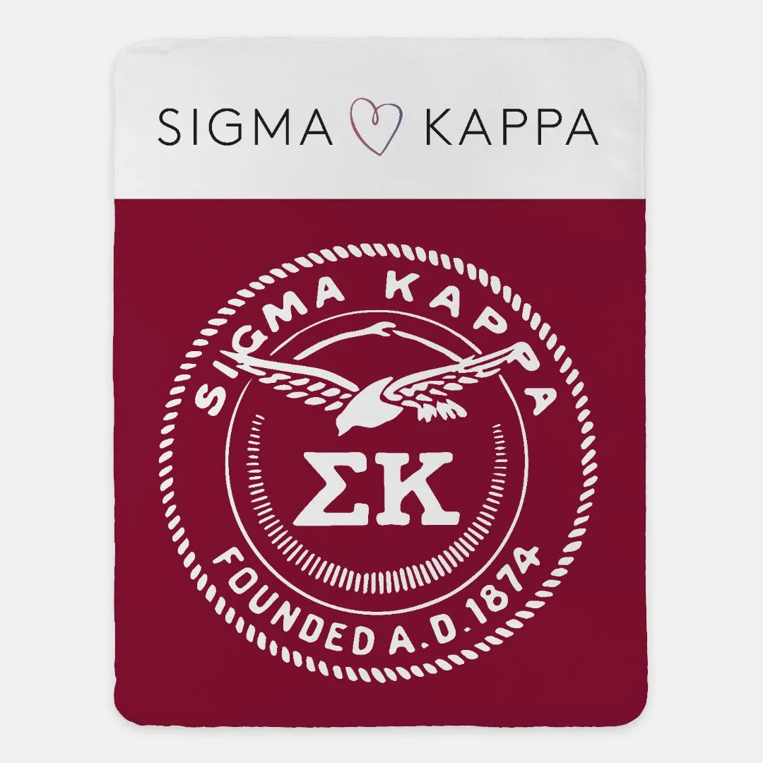 Sigma Kappa Maroon Wide Band Sherpa Blanket - 60"x80" | Official Gifts | Licensed Merchandise | Festive Fit Home