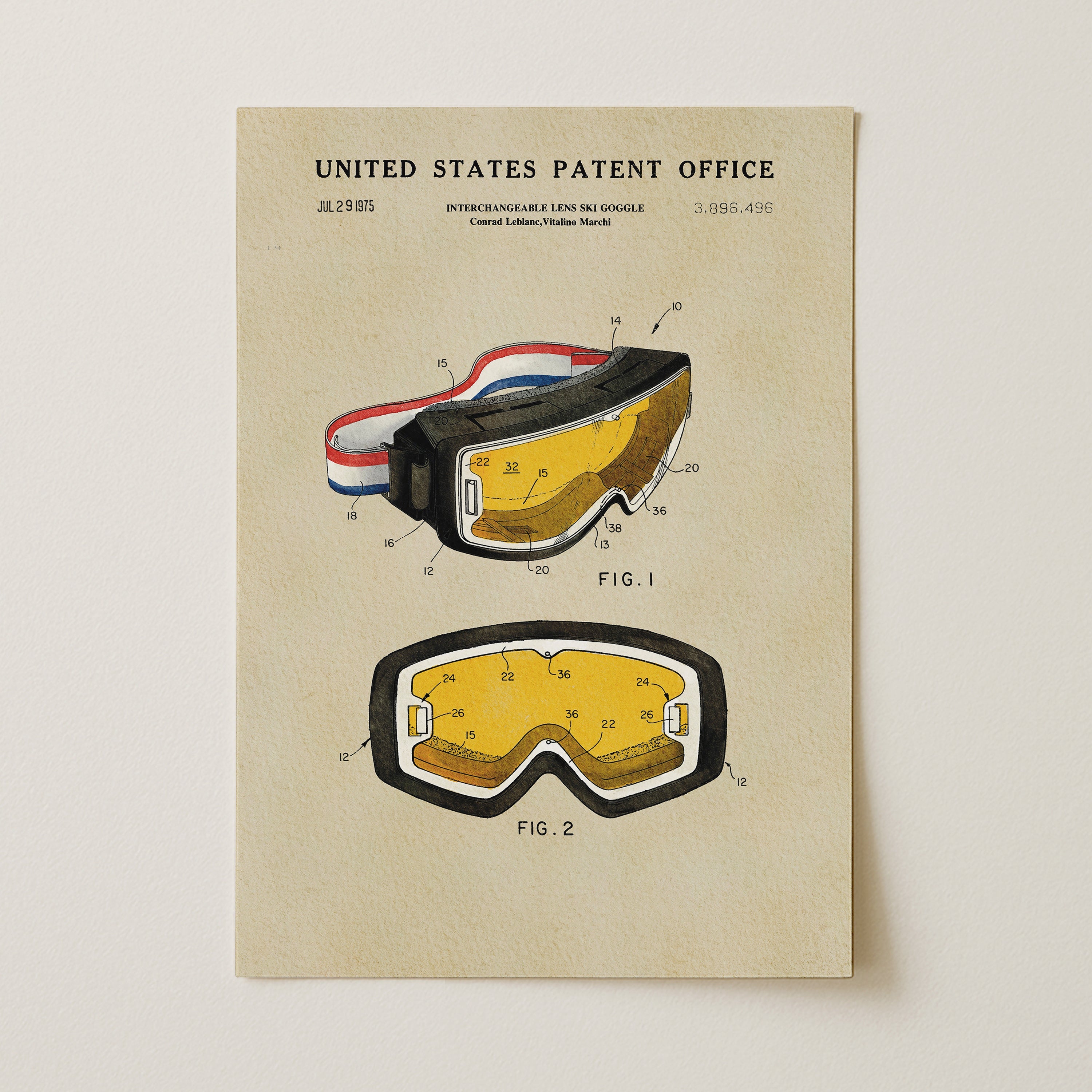 Ski Goggles US Patent Wall Print | Sports Themed Dorm Decor | Art