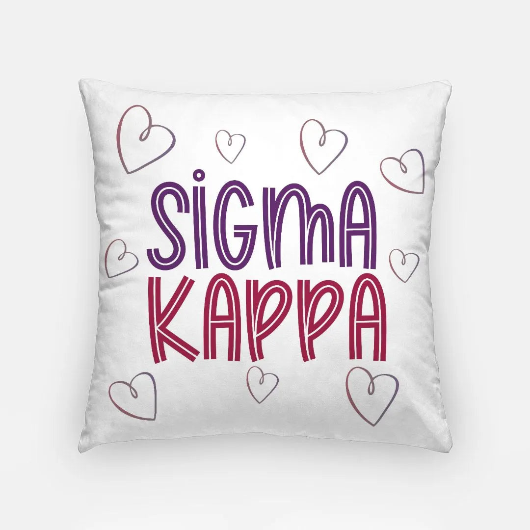 Sigma Kappa Hearts Pillow Cover 18" | Official Merchandise | Gifts and Decor | Festive Fit Home