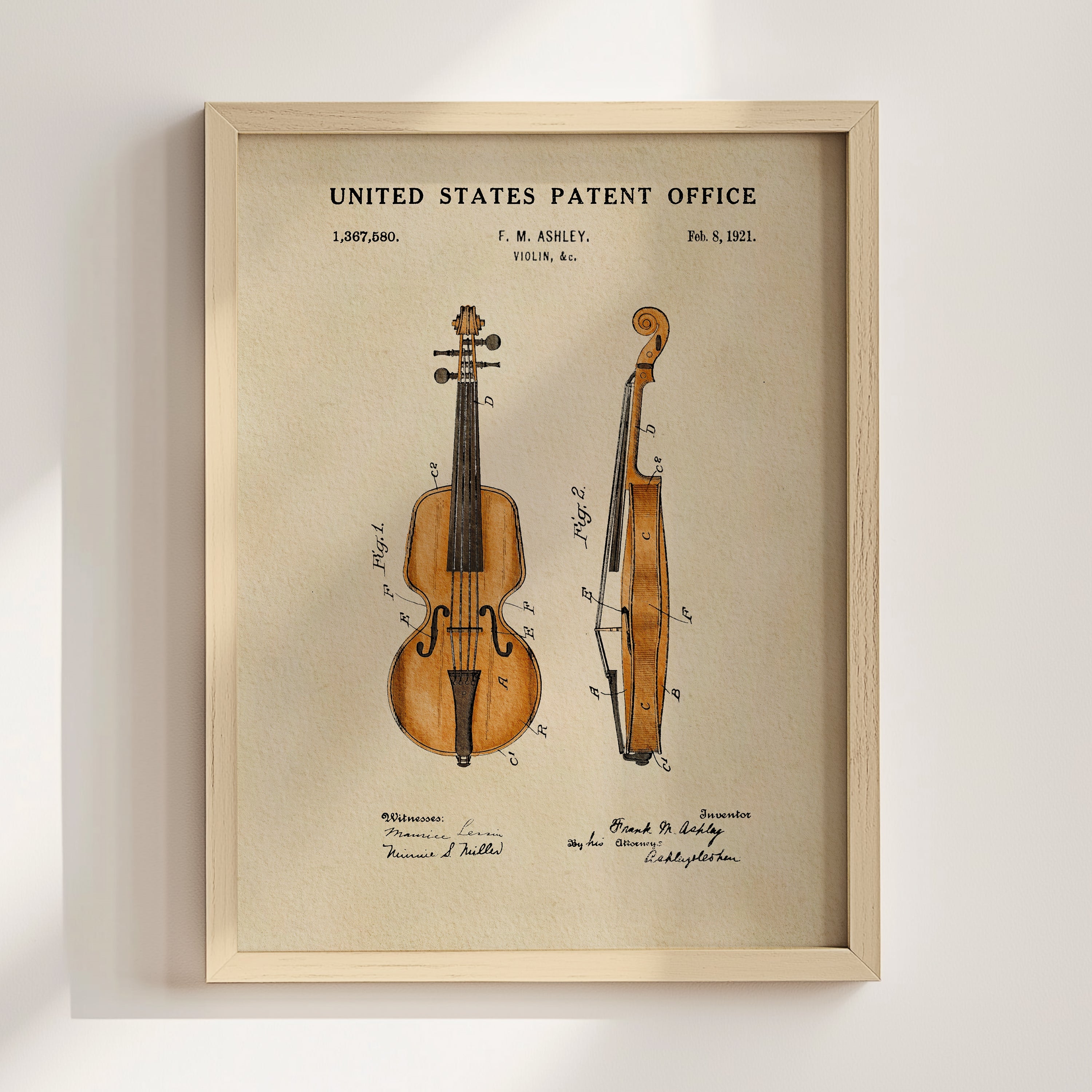 Violin US Patent Art Print | Music-Themed Dorm Decor | Wall Art | Campus Greek Fit