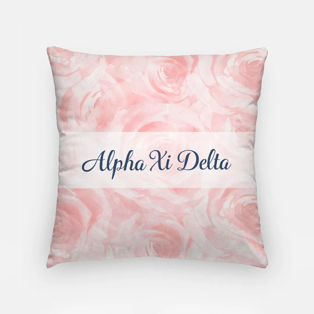 Alpha Xi Delta Throw Pillow - Rose Pattern 18" | Custom Gifts | Decor | Festive Fit Home