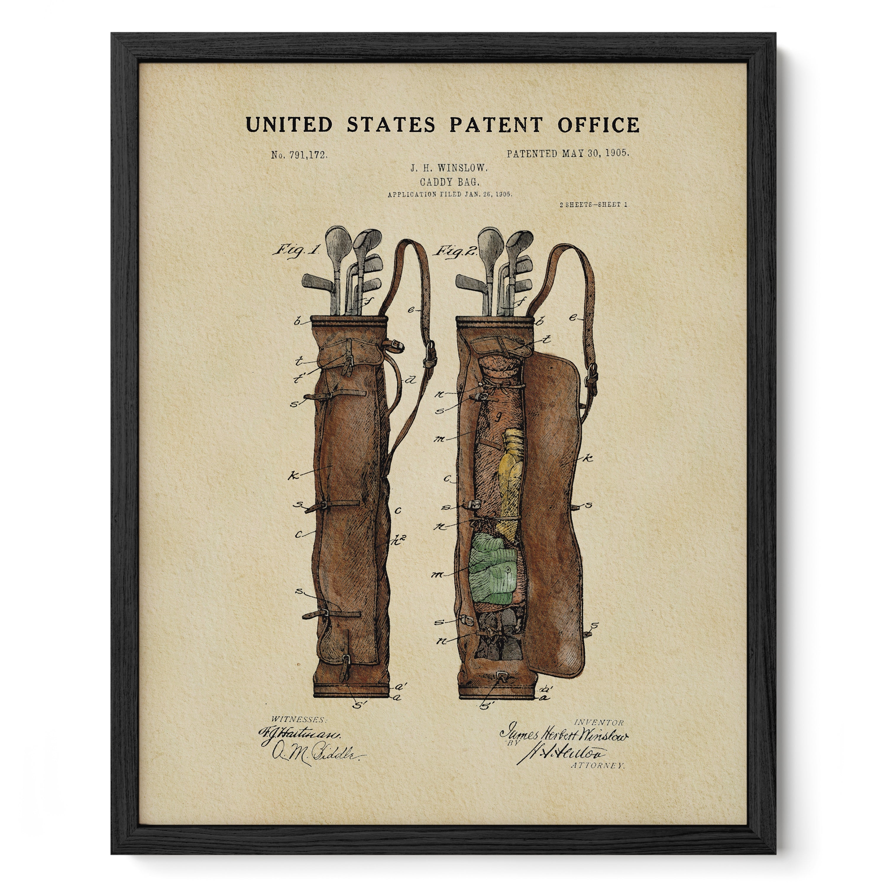 Golf Bag US Patent Art Print | Sports-Themed Dorm Decor | Wall Art | Campus Greek Fit