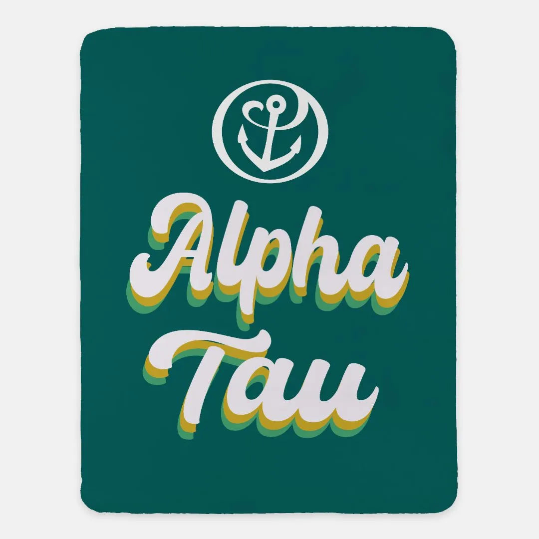 Alpha Tau Sherpa Blanket - Retro 60"x80" | Custom Gifts | Dorm Decor