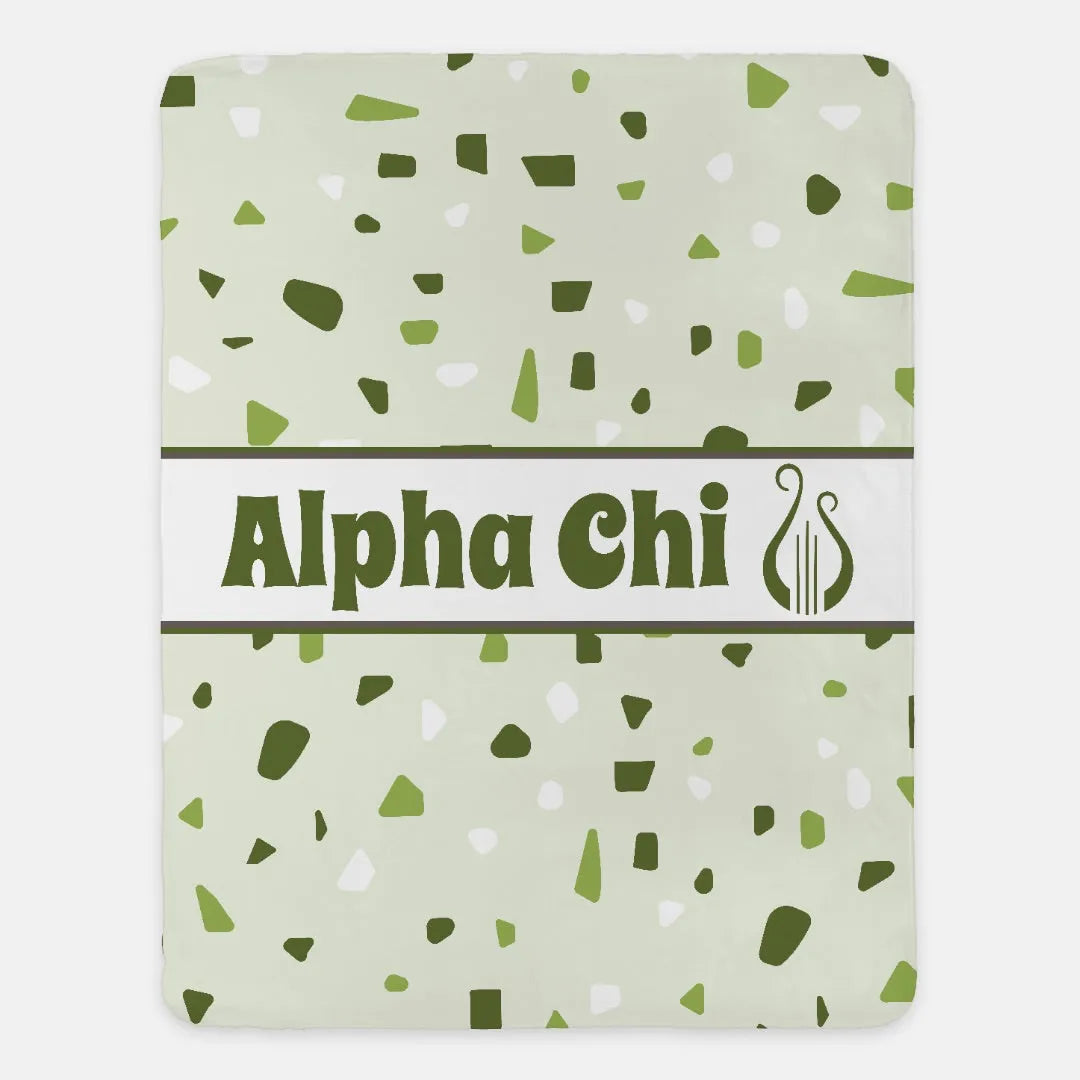 Alpha Chi XL 60x80 Sherpa Blanket Olive Terrazzo Pattern | AXO Gifts