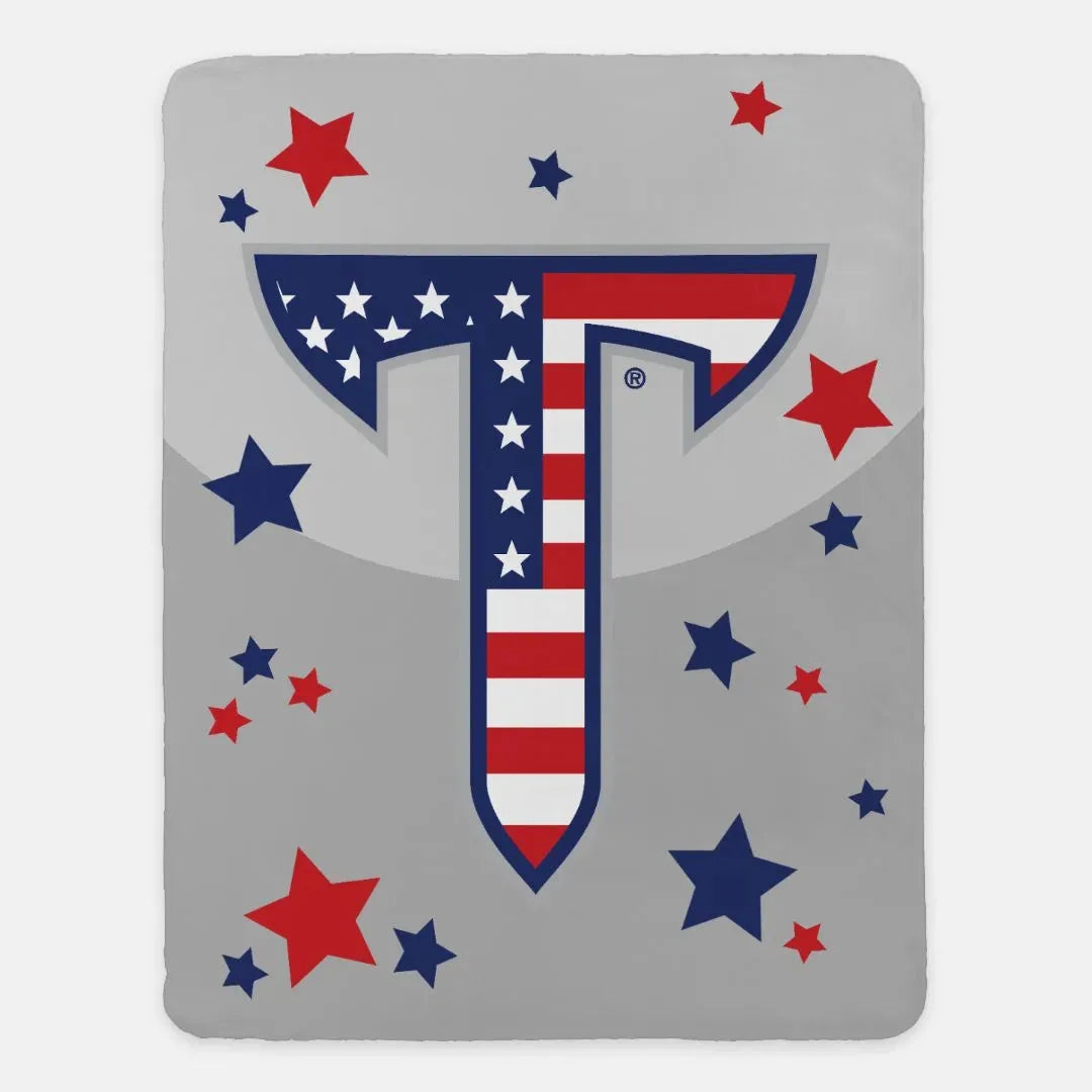 Troy University XL 60x80 Sherpa Blanket - American Flag T Throw Blankets