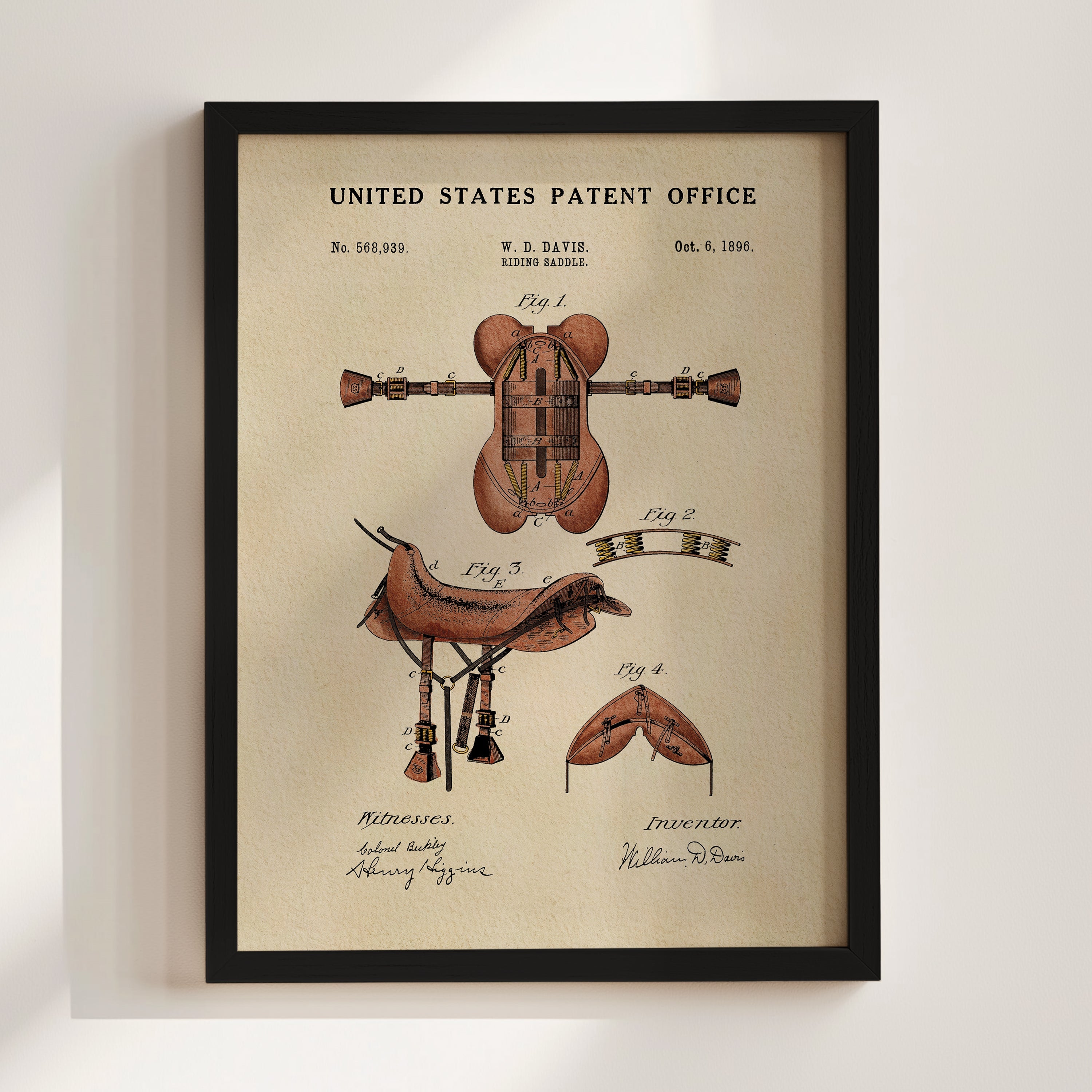 Horse Riding Saddle US Patent Art Print | Equestrian Wall Art | Dorm