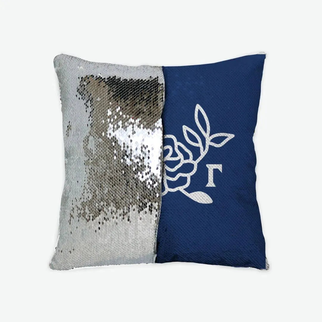 Delta Gamma Sequin Pillow Cover - Flower Icon Silver Pillow Covers