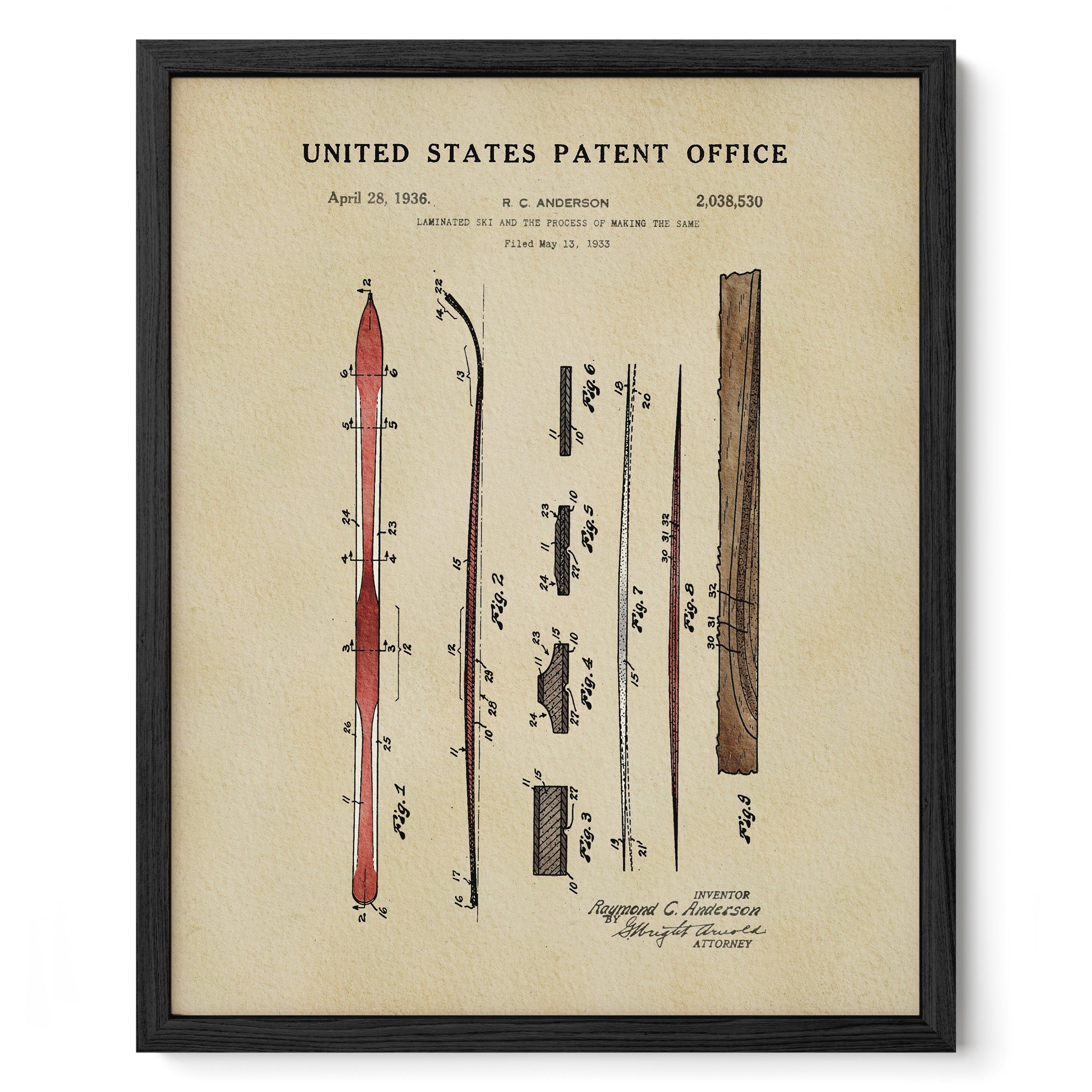 Ski US Patent Wall Print | Sports Themed Dorm Decor | Wall Art