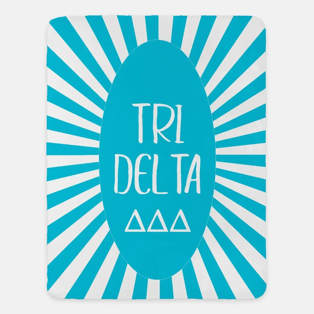 Tri Delta XL 60x80 Sherpa Blanket - Bright Blue Starburst Throw Blankets