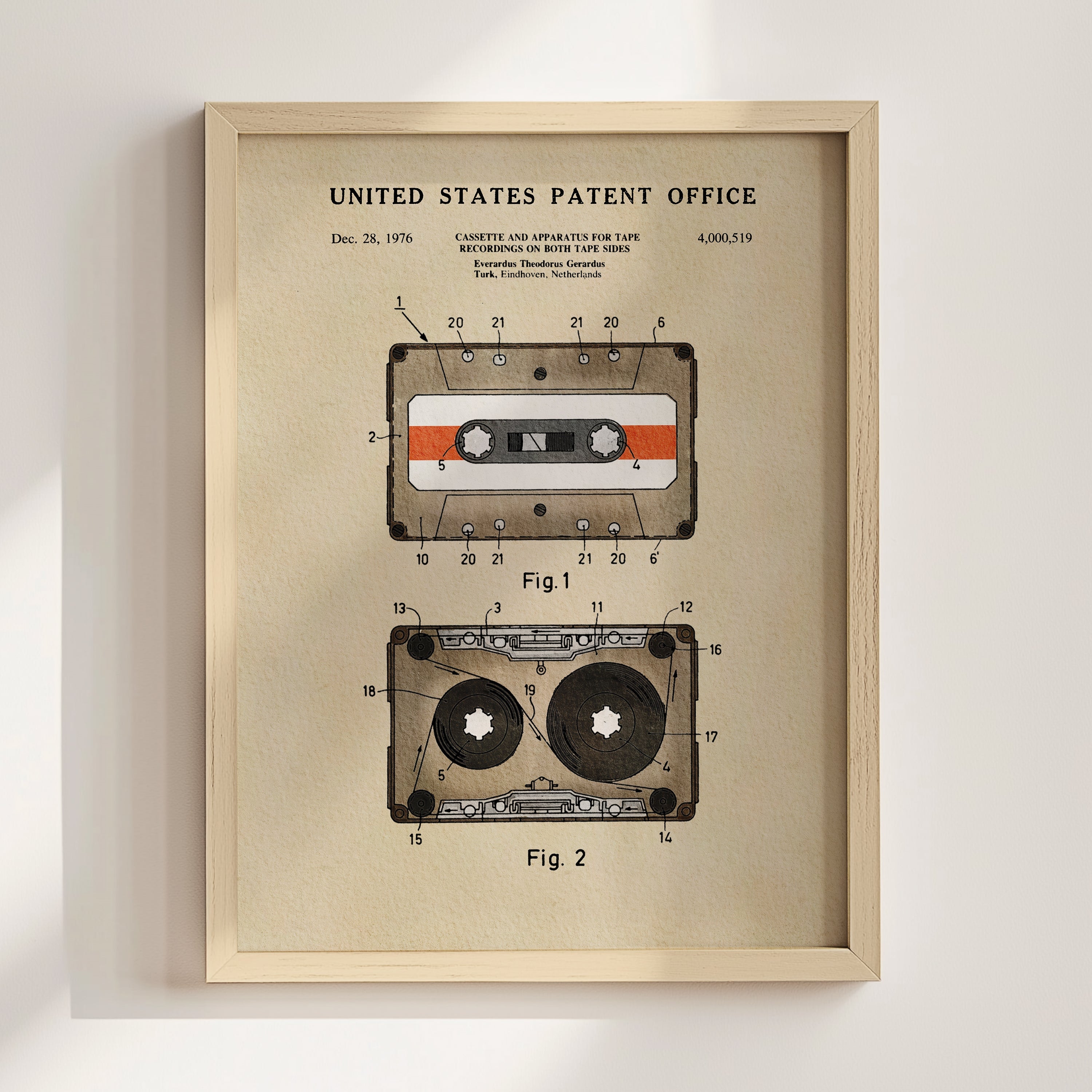 Cassette Tape Archival US Patent | Music Themed Dorm Decor | Wall Art
