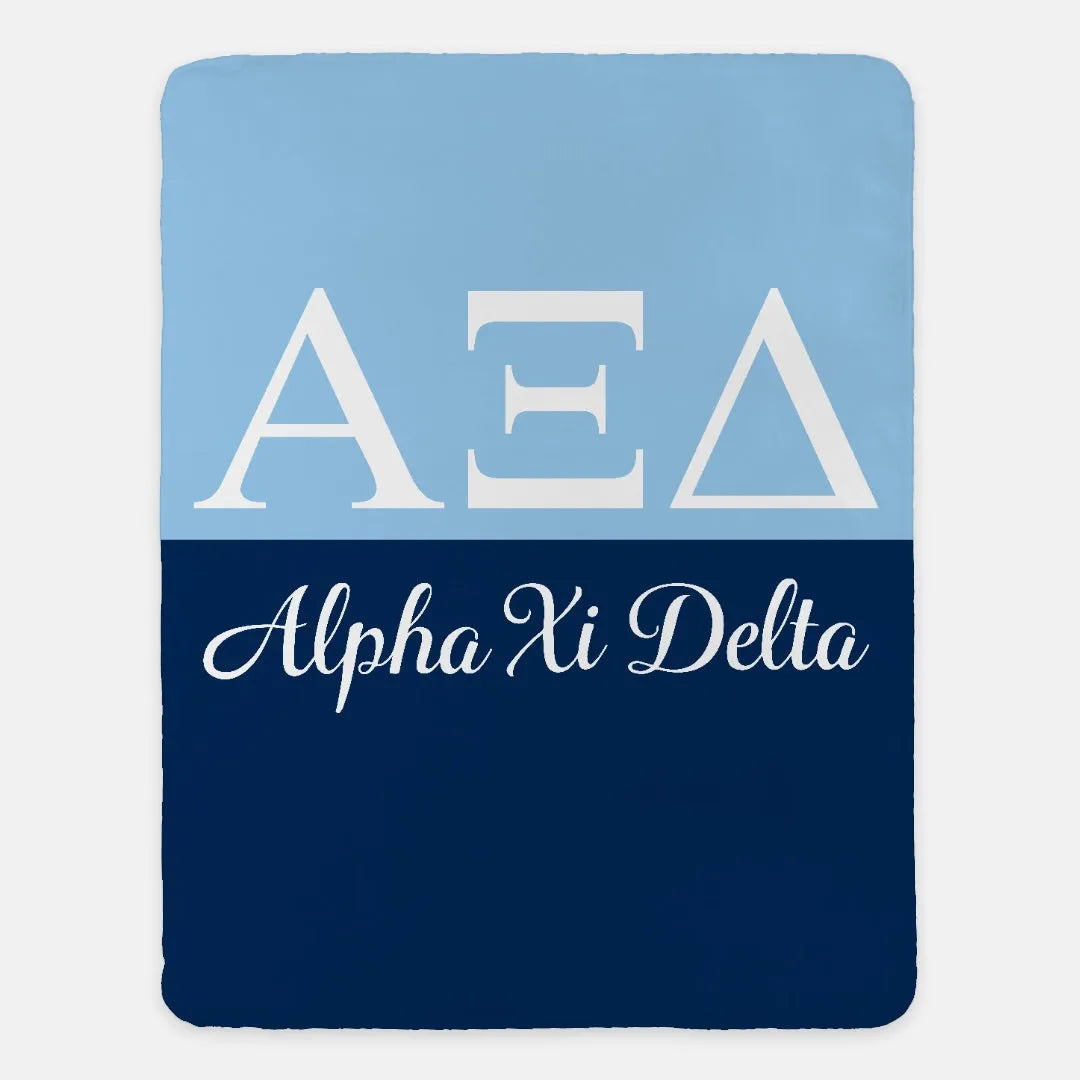 Alpha Xi Delta Sherpa Blanket XL 60x80 - Blue Color Split | AXiD Gifts