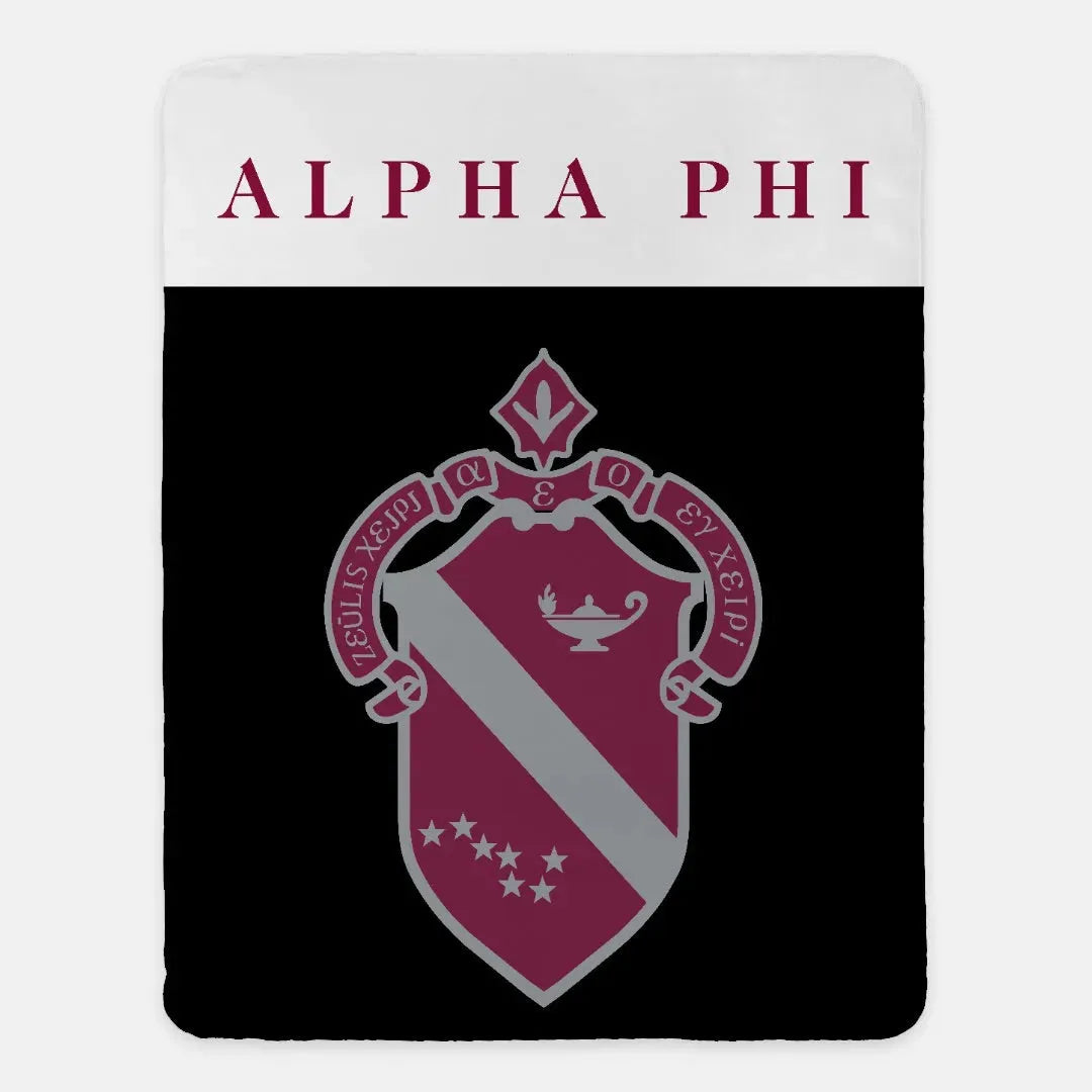 Alpha Phi XL 60x80 Sherpa Throw Blanket - Wide Band Crest Throw Blankets