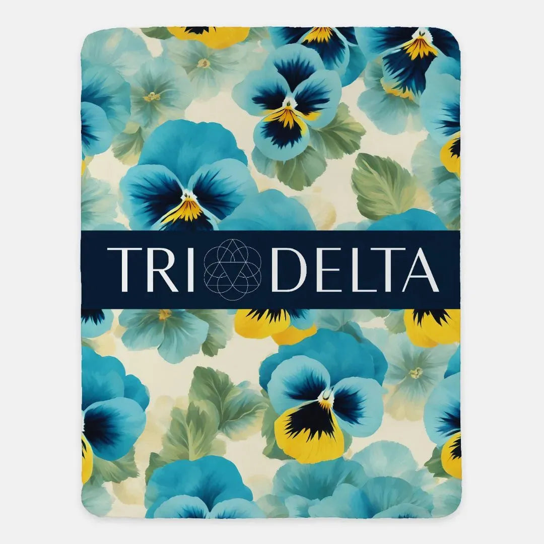 Tri Delta XL 60x80 Sherpa Throw Blanket - Pansies Throw Blankets