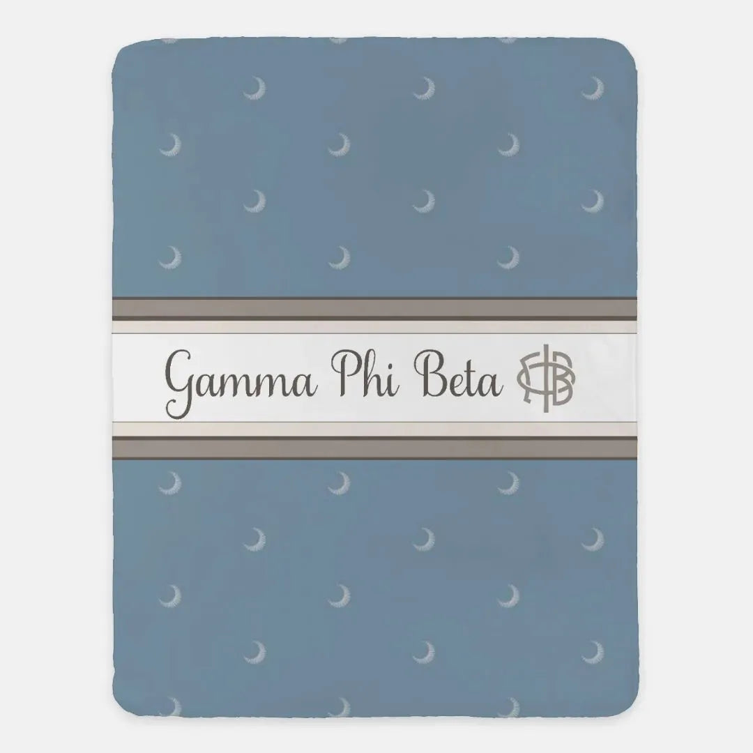 Gamma Phi Beta XL 60x80 Sherpa Throw Blanket - Crescent Blue Throw Blankets