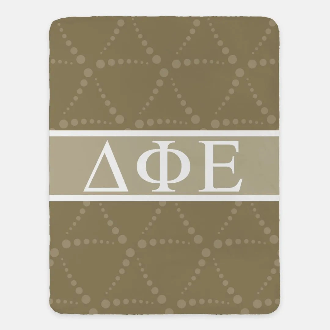 Delta Phi Epsilon Sherpa Blanket XL 60x80 Emblem Pattern | DPHIE Gifts | Dorm Decor